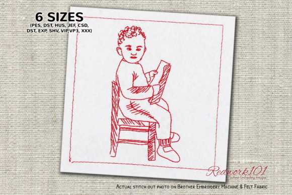 Boy Reading a Book: Redwork Embroidery Review