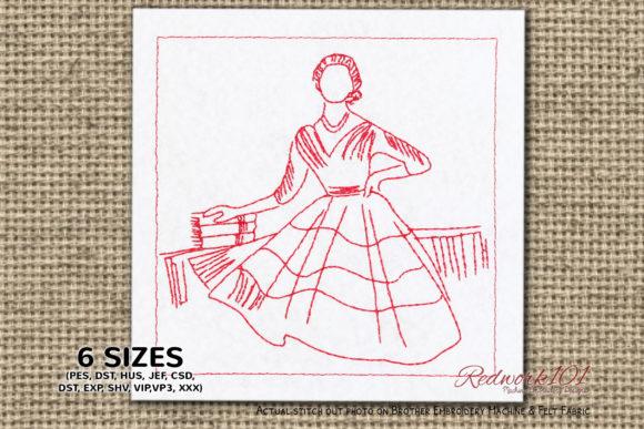 Girl with Books: Redwork Embroidery for School Products